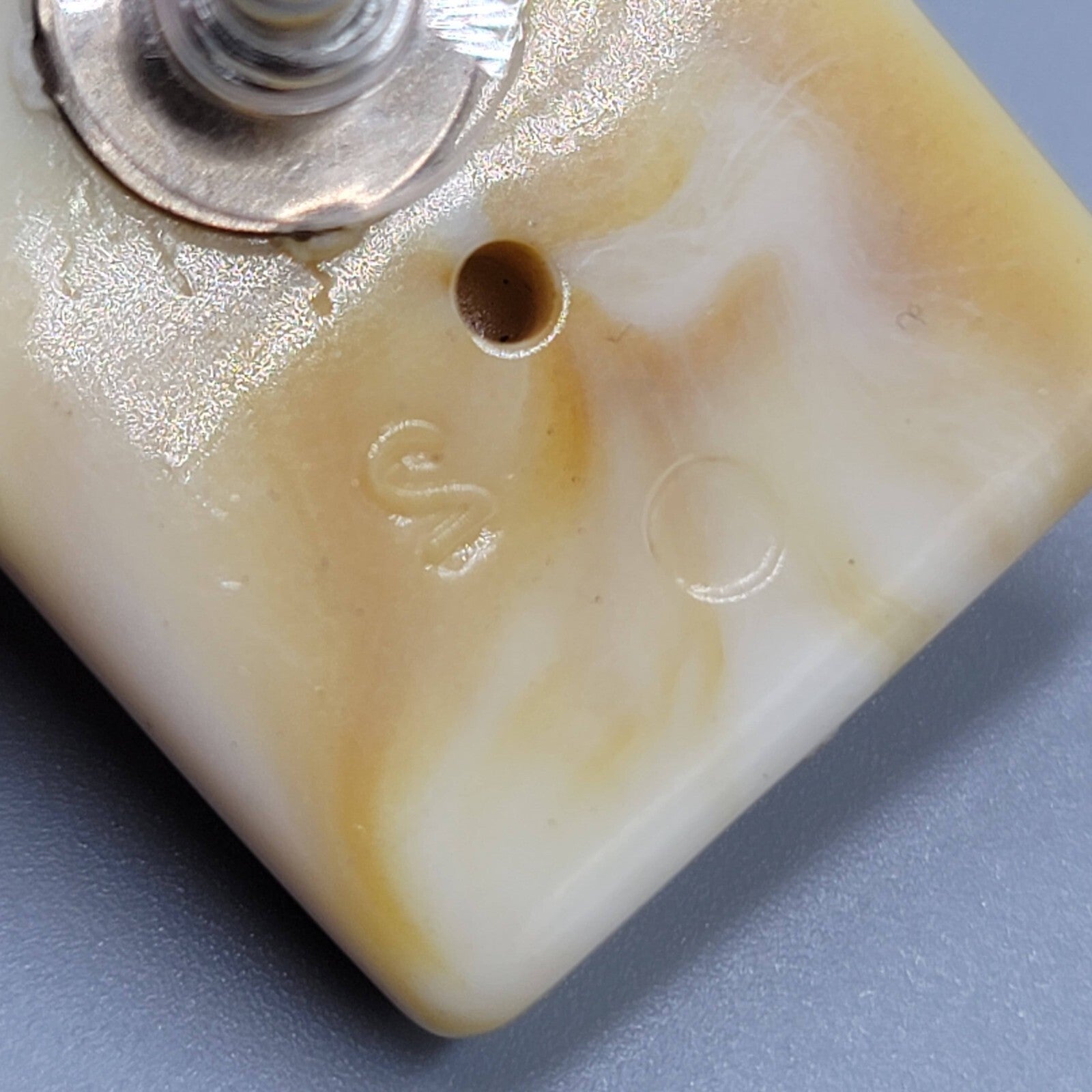 Vintage Pierced Earrings Acrylic Rectangle Drop Beige Tan Swirl 1.25"