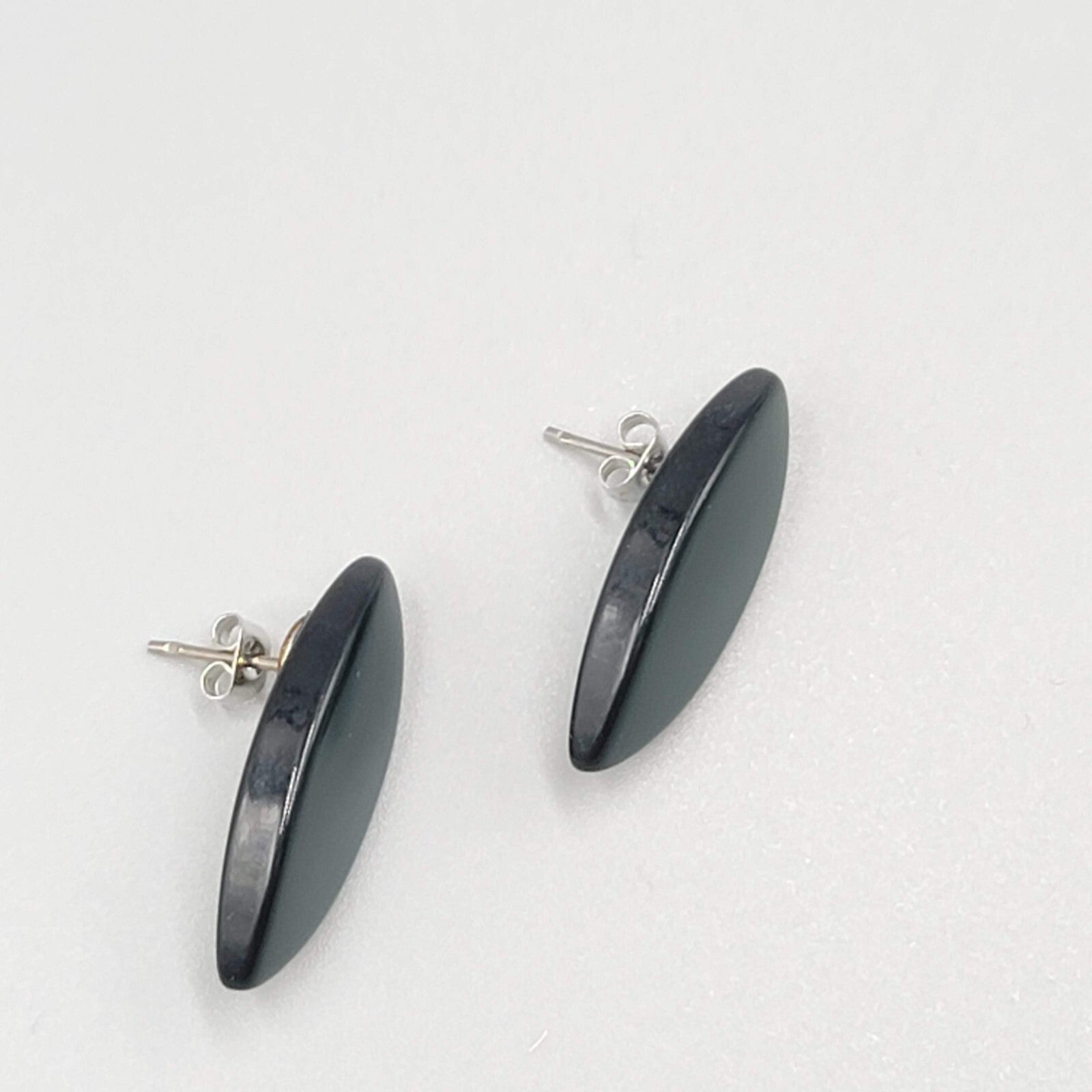 Vintage Pierced Earrings Dark Green Lucite Moonglow Drop 1"
