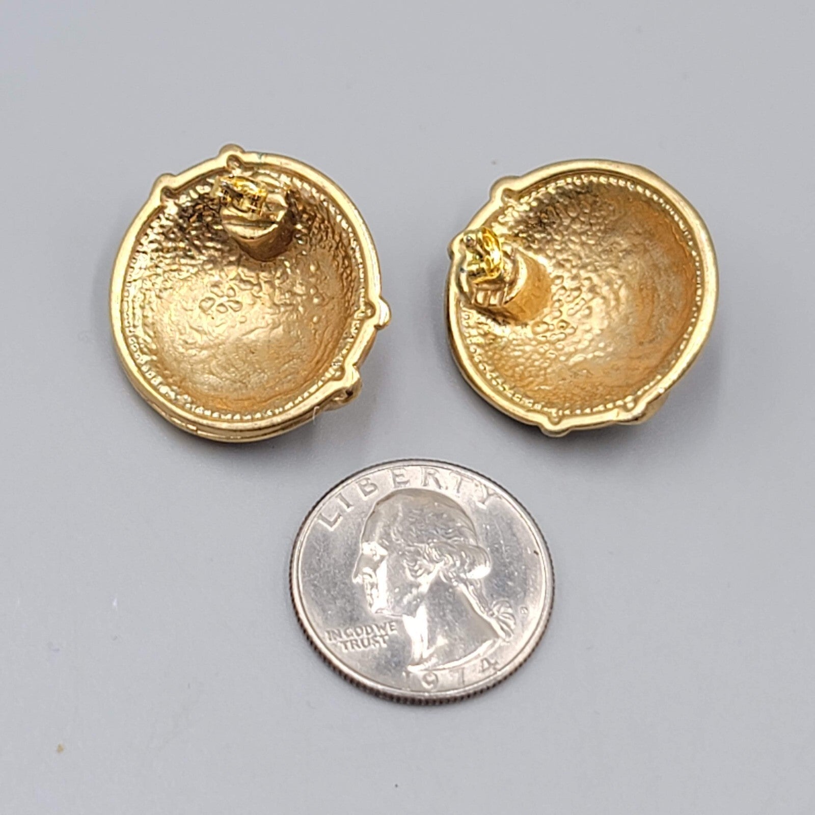 Vintage Pierced Earrings Red Brown Enamel Gold tone Dome 1"