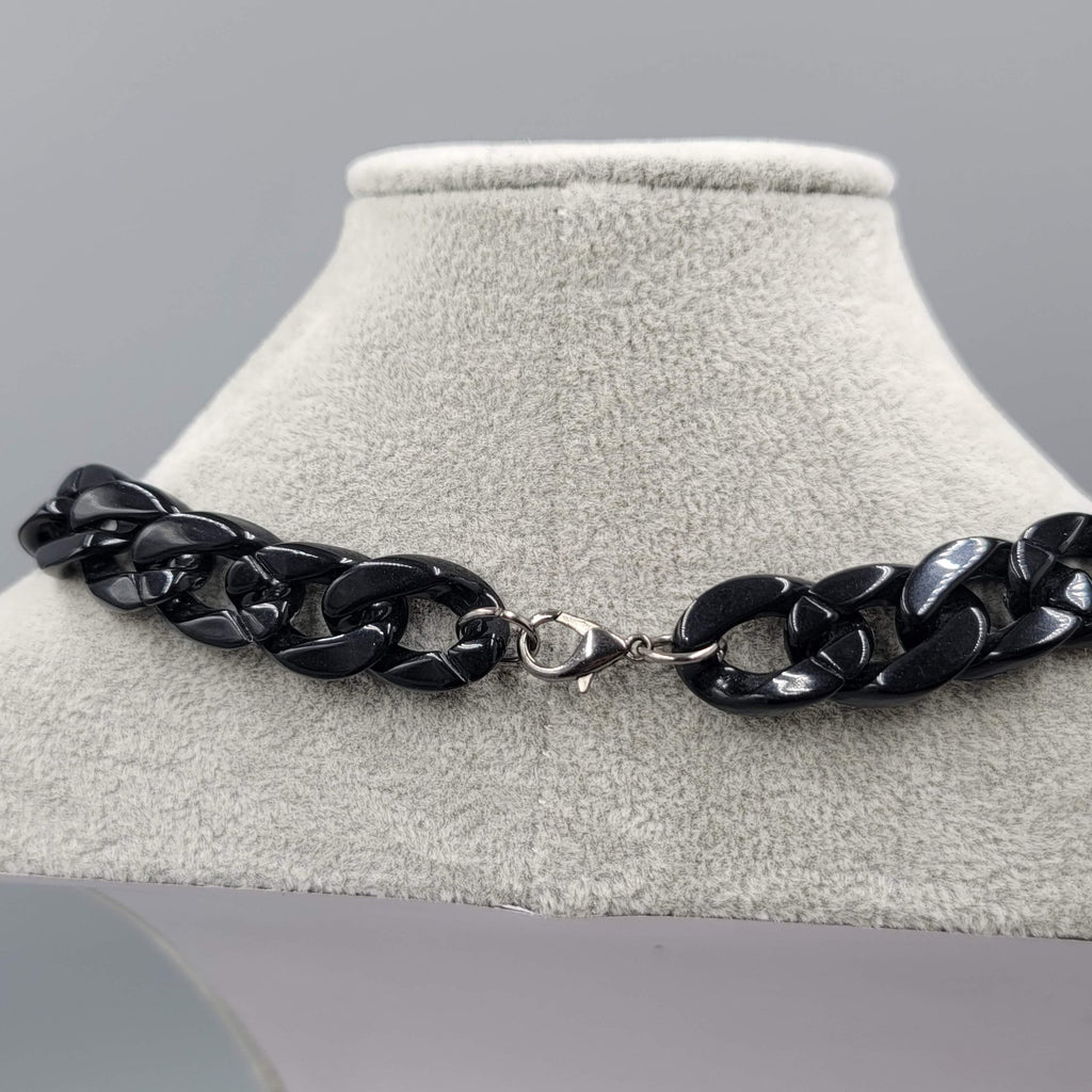 Black Acrylic Link Necklace Long Statement 28"