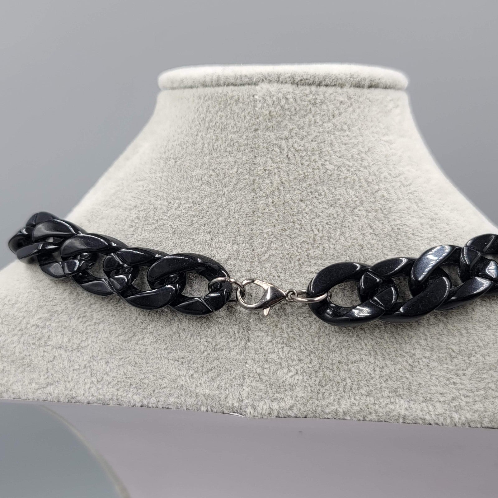 Black Acrylic Link Necklace Long Statement 28"