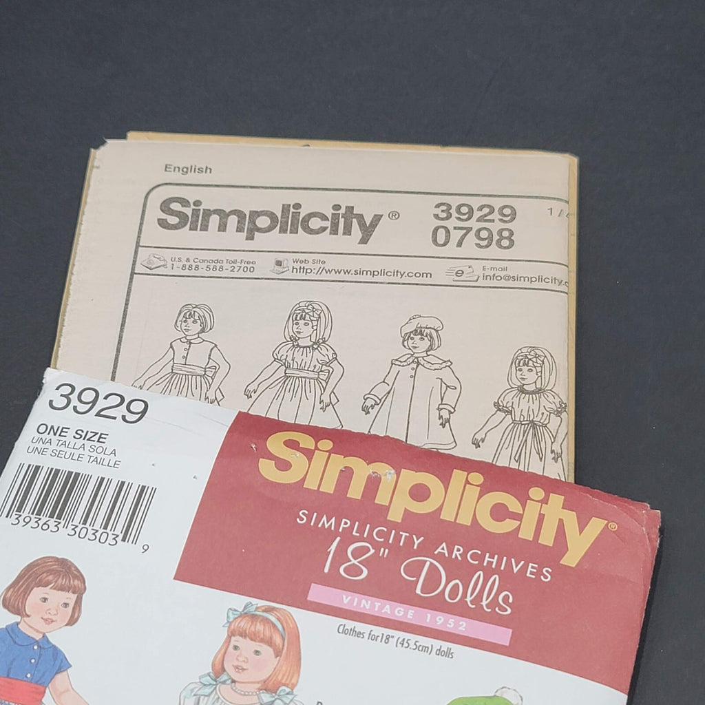 Simplicity Archives 3929 18 in Doll Clothes 1952 Sewing Pattern Uncut
