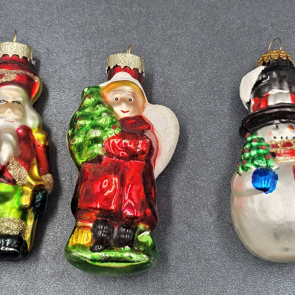 Christmas Blown Glass Ornament Lot of 3 Santa Angel Snowman 4"