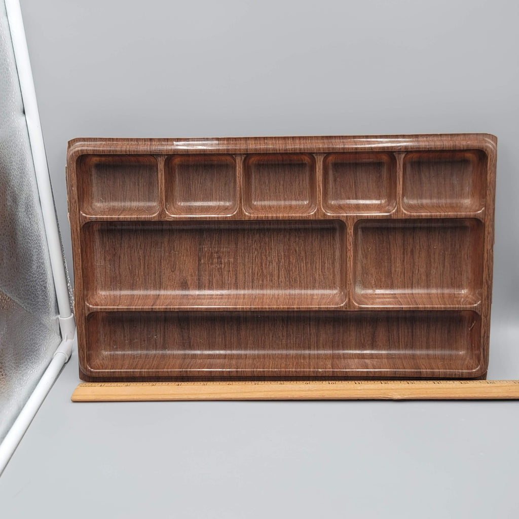Vtg MCM Max Klein Desk Drawer Organizer Tray Brown Plastic Wood Grain 16" x 9.5”
