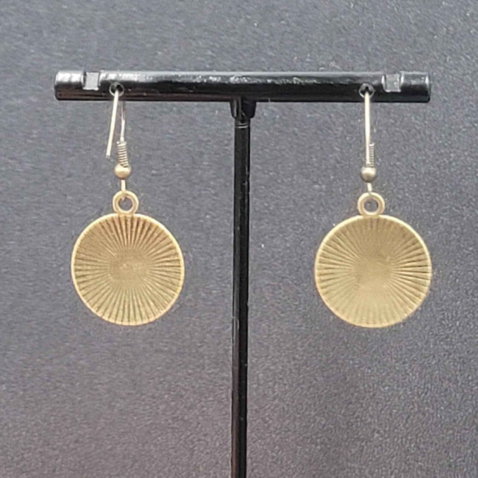 Clock Face Pierced Earrings Bronze tone Embossed Dangle 7/8"