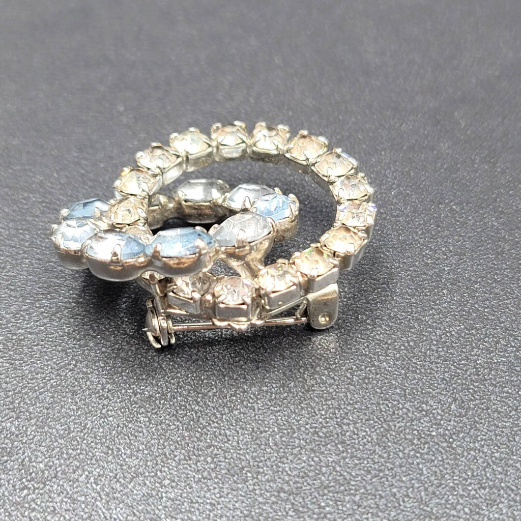Vintage Brooch Blue Rhinestone Intertwined Circles 1 3/8" Estate Jewelry