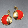 Vintage Clip on Earrings Large Statement Red Felt Gold tone  2.5"