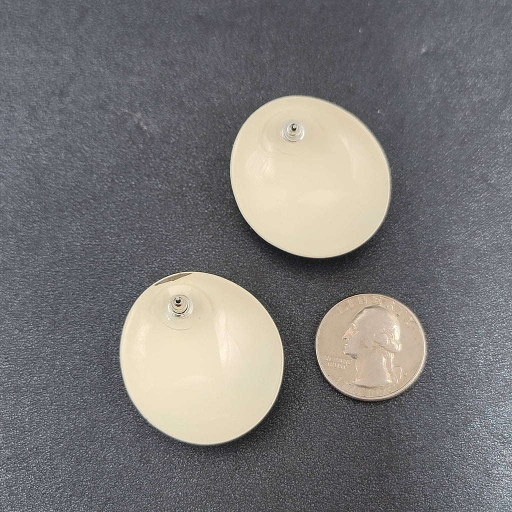 Vintage 1980s Pierced Earrings White Pink Blue Enamel over Metal 1.5"