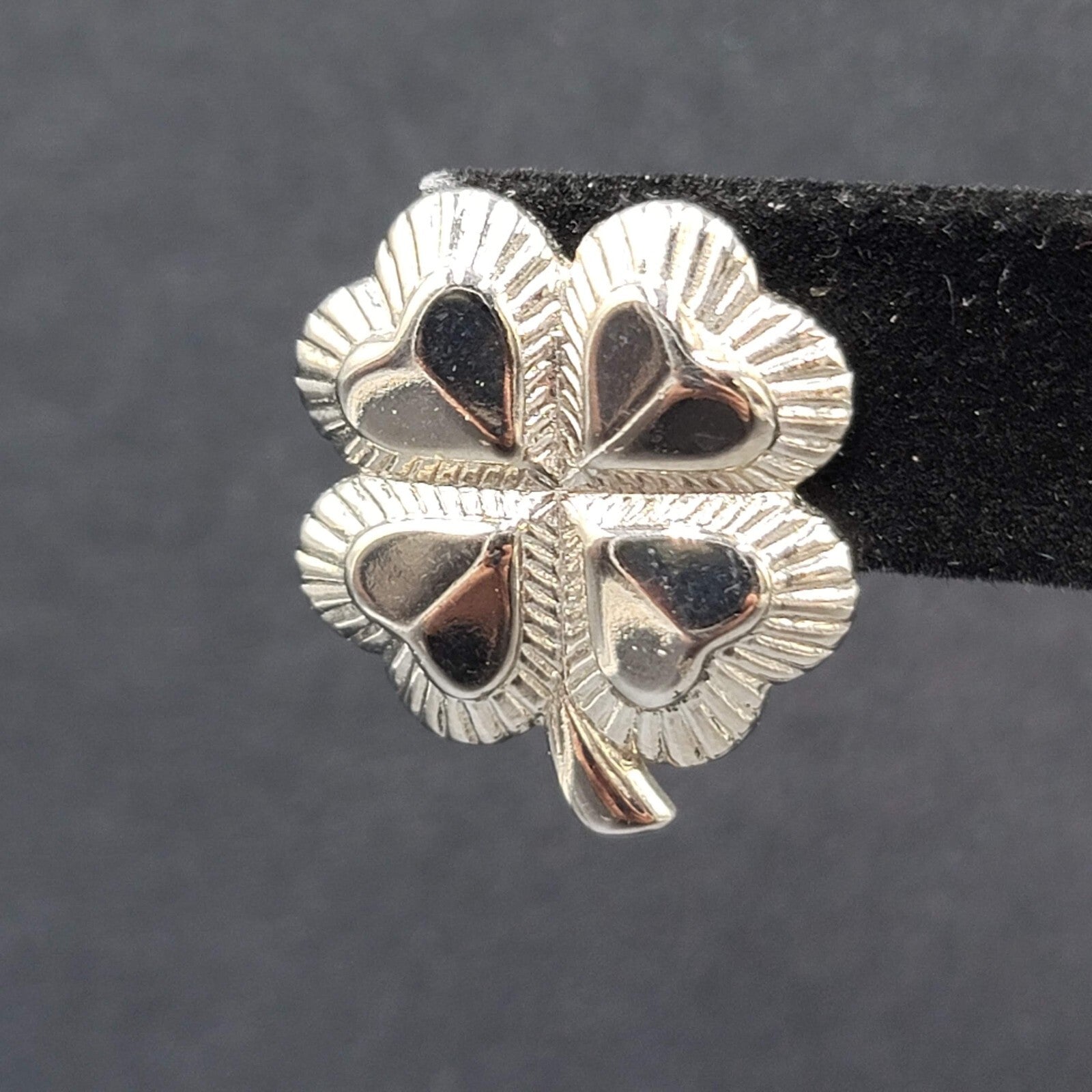 Vintage Pierced Earrings Shiny Silver tone 4 Leaf Shamrocks 1"