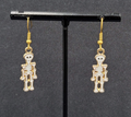 Halloween Skeleton Pierced Earrings Gold tone White Enamel Dangle 1"