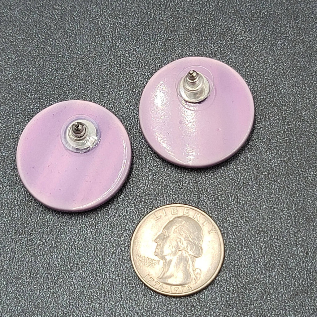Vintage Pierced Earrings Purple Chatoyant Resin Round Discs 1 1/8"