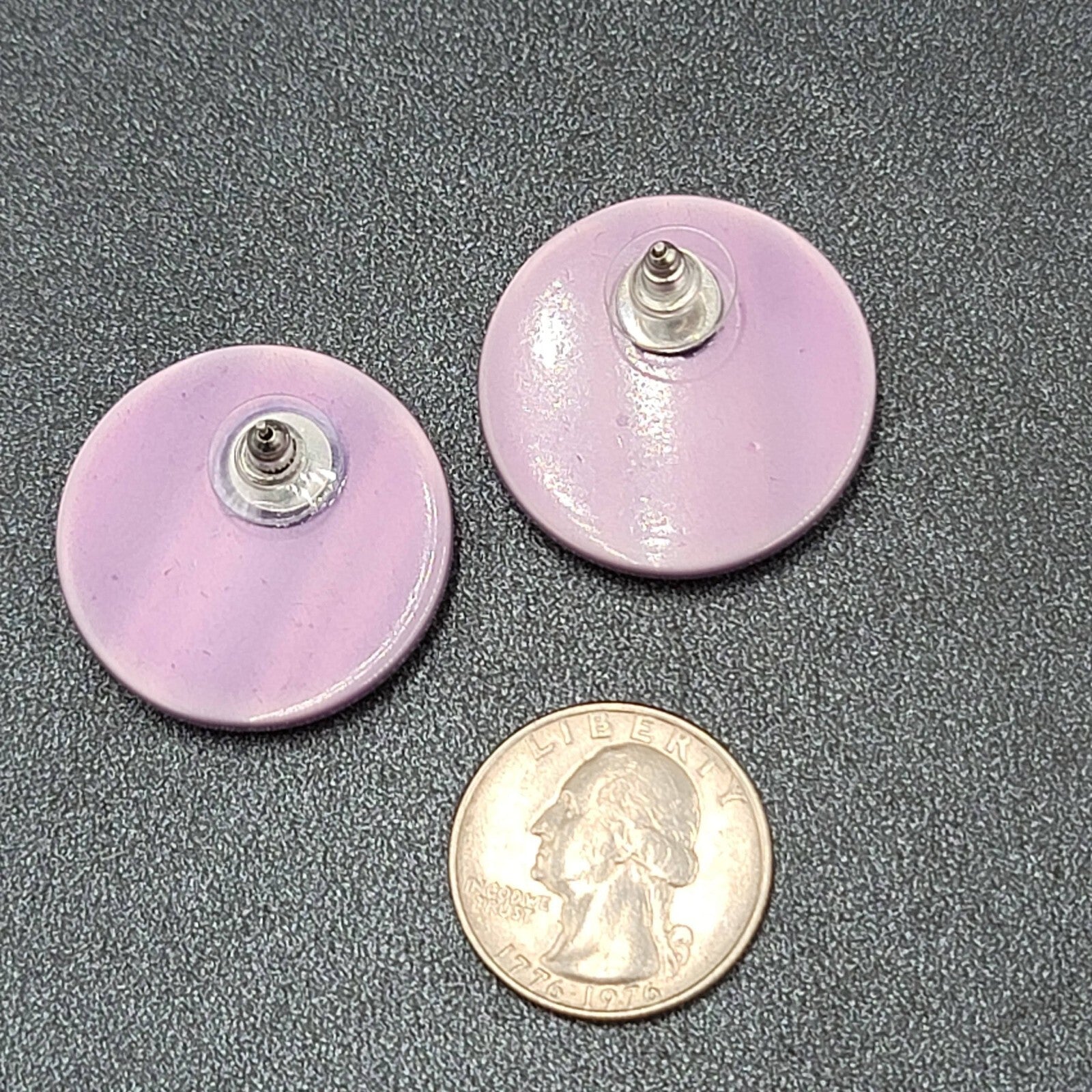Vintage Pierced Earrings Purple Chatoyant Resin Round Discs 1 1/8"