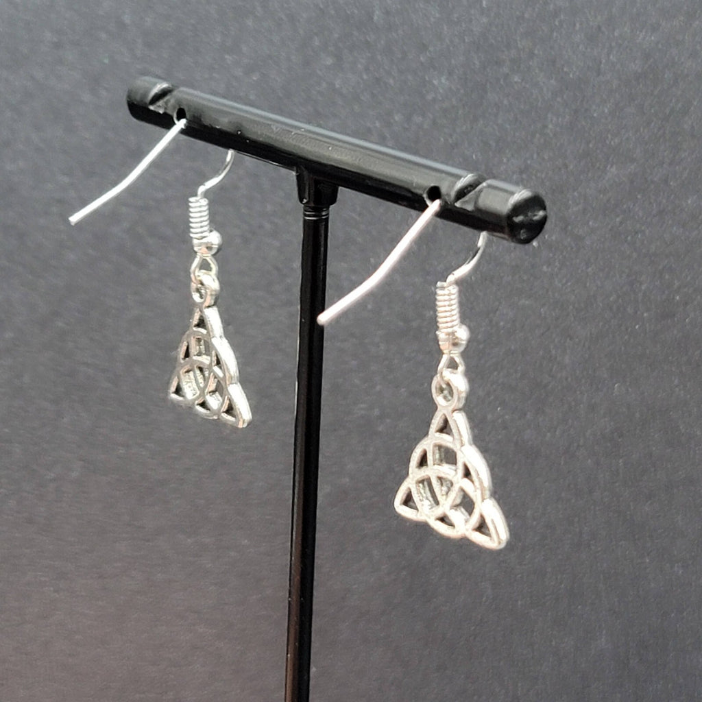 Pierced Earrings Triangle Celtic Knot Silver tone Dangle 5/8"
