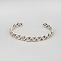 Flat Twist Cuff Bracelet Silver tone 8mm Wide Embossed Wheat Design