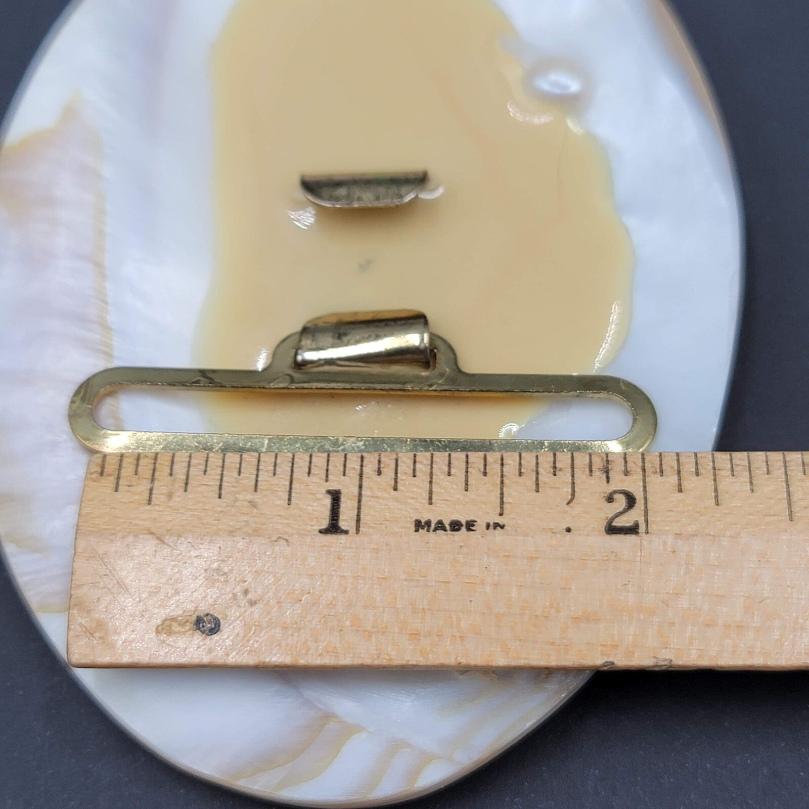 Vintage Large Sea Shell Belt Buckle Clip Mother of Pearl 4"x3"