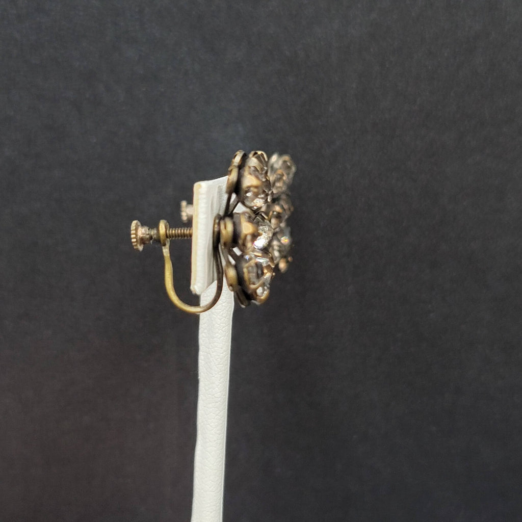 Vintage Clip on Earrings Screw Back Gray Rhinestones 3/4"