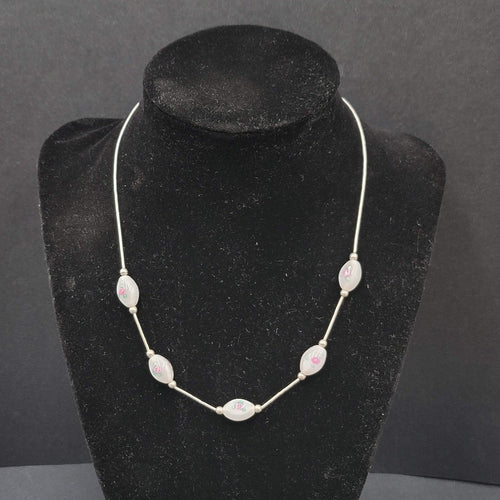 Art Glass Lampwork Rose Bead Necklace Sterling Silver 925 16”-17.5"