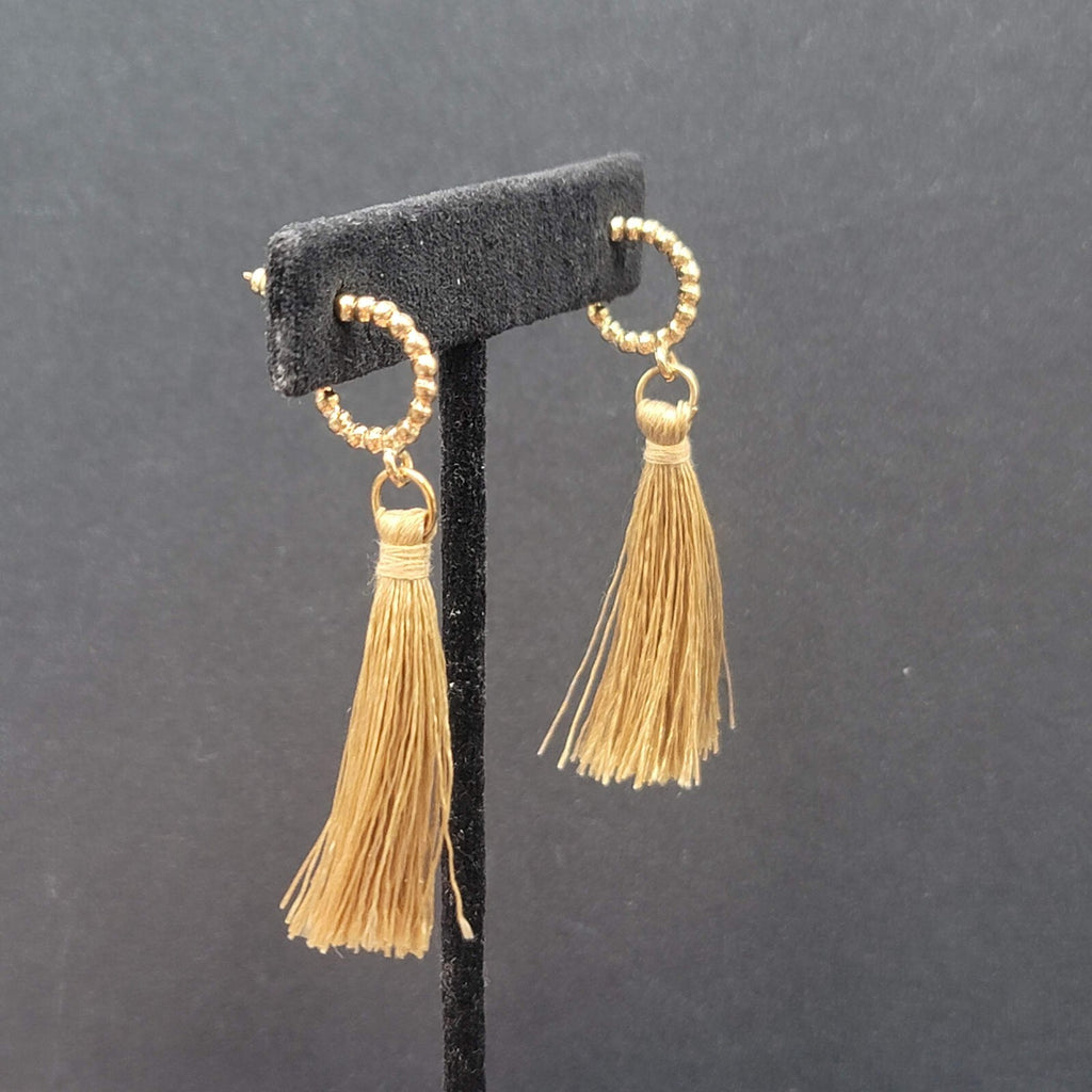 Pierced Earrings Gold Plate Hoops Thread Tassels 2.25"