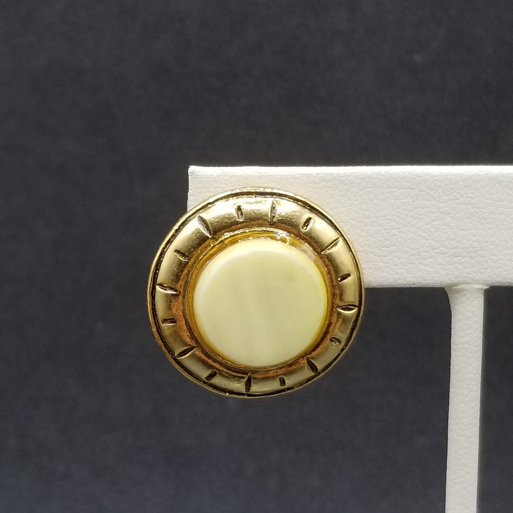 Vintage Clip on Earrings Gold tone Cabochon Button Style Stud 1"