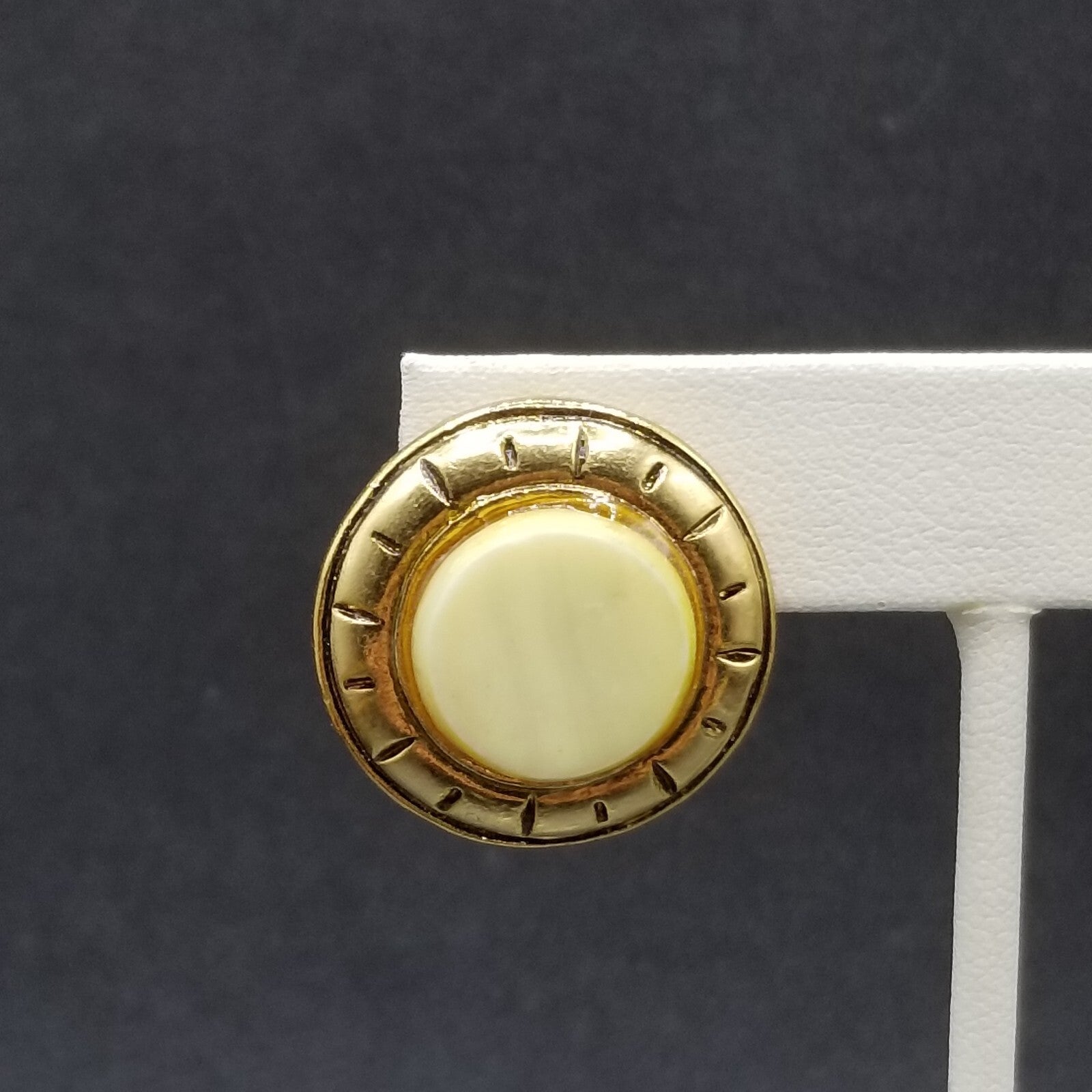 Vintage Clip on Earrings Gold tone Cabochon Button Style Stud 1"
