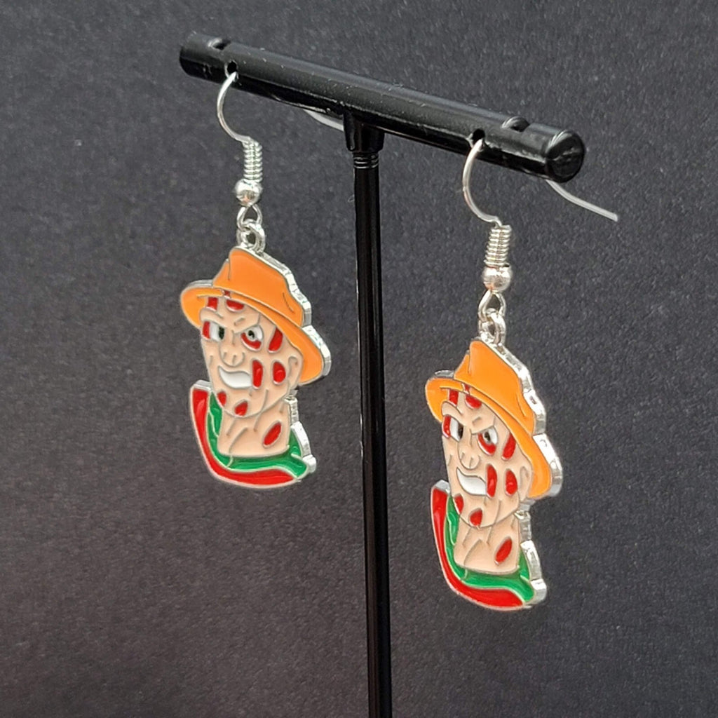 Freddy Krueger Pierced Earrings Enamel Silver tone Horror Movie Dangle 1.25" FS