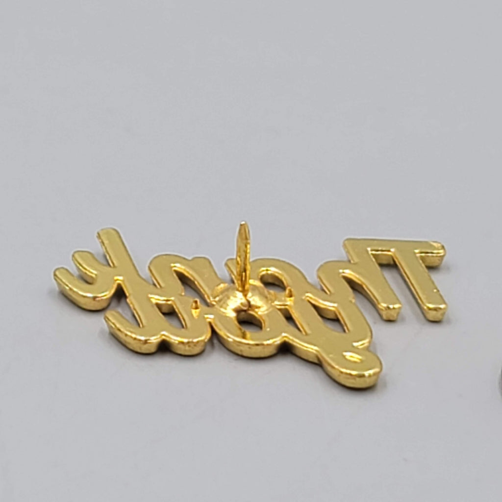 Thank You Script Hat Lapel Pin Gold tone 1 3/8" x 3/4"