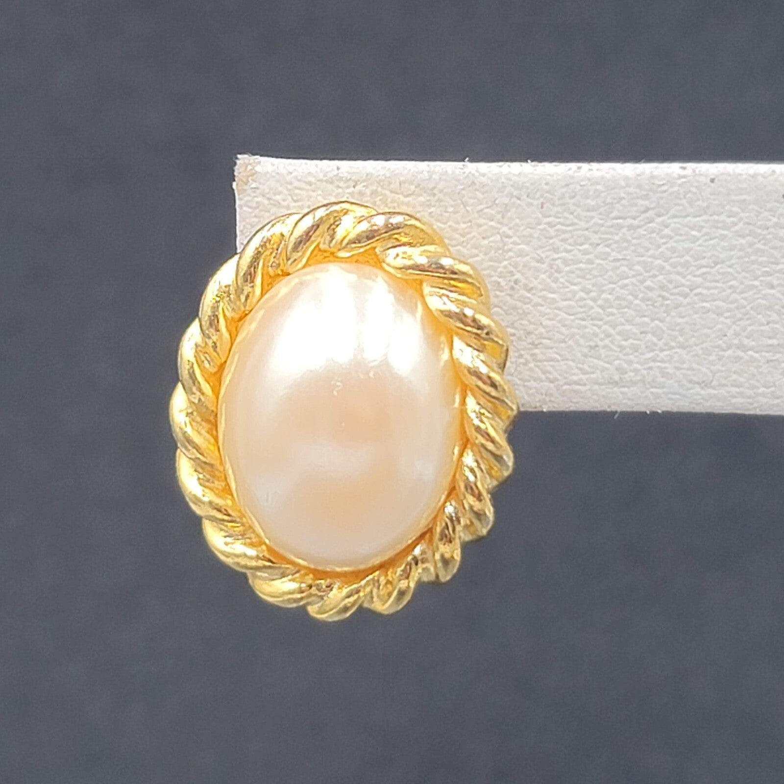 SC Pierced Earrings Gold Plated White Cabochon  7/8"