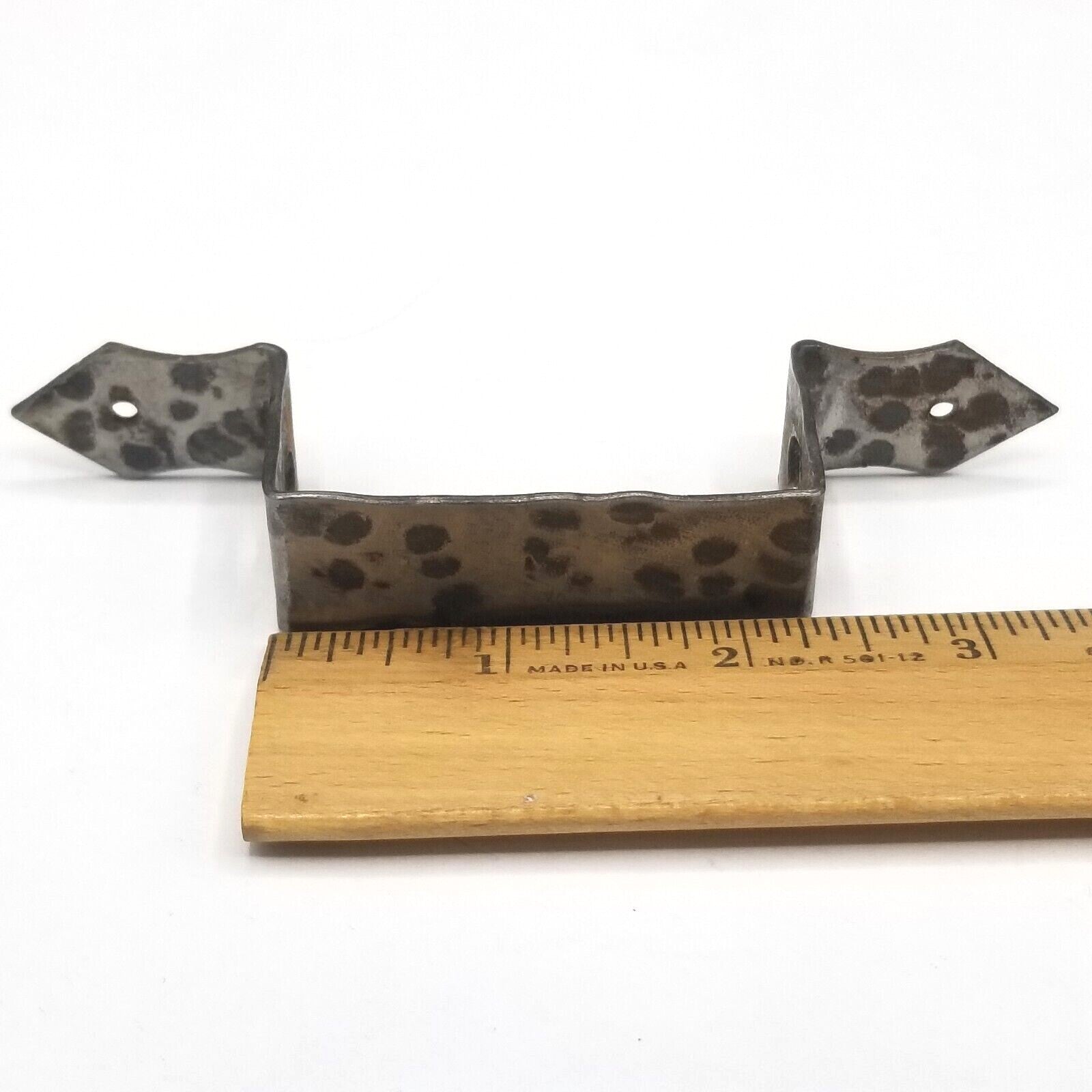 Vintage PAIR Steel Pull Handle Hammered Silver tone 3 3/4" (holes) Door Cabinet 