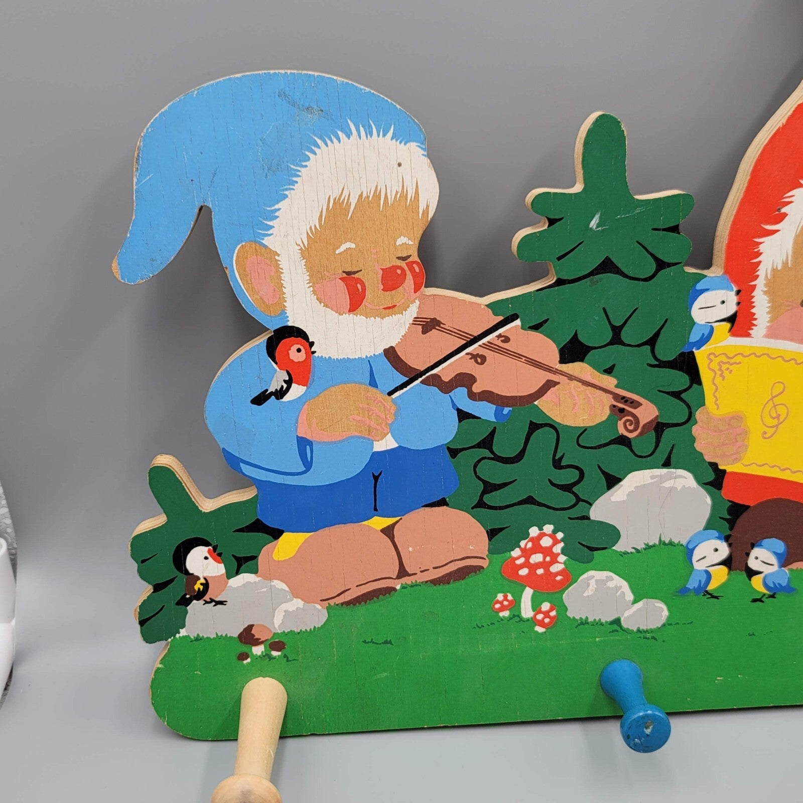 Vintage Grossman Winkl Garden Gnomes Childrens Wood Coat Hat Rack Germany