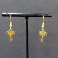 New Ornate Heart Skeleton Key Pierced Earrings Gold tone Dangle 5/8"
