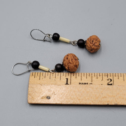 Boho Pierced Earrings Silver tone Seed Beaded Dangle 1.25"