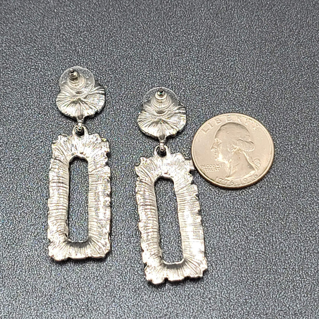 Pierced Earrings Nugget Style Silver tone Dangle 2.25"