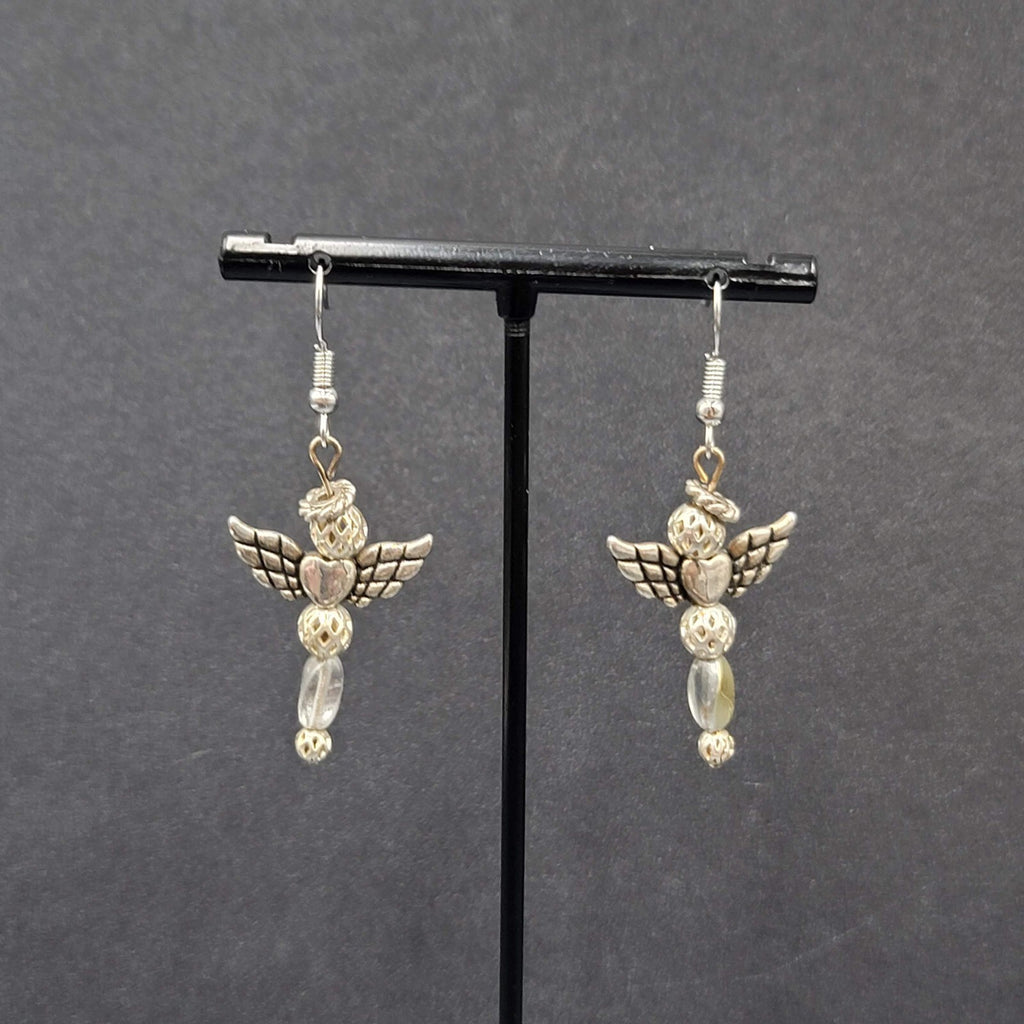 Vintage Angel Pierced Earrings Silver tone Bead Dangle 1.5"