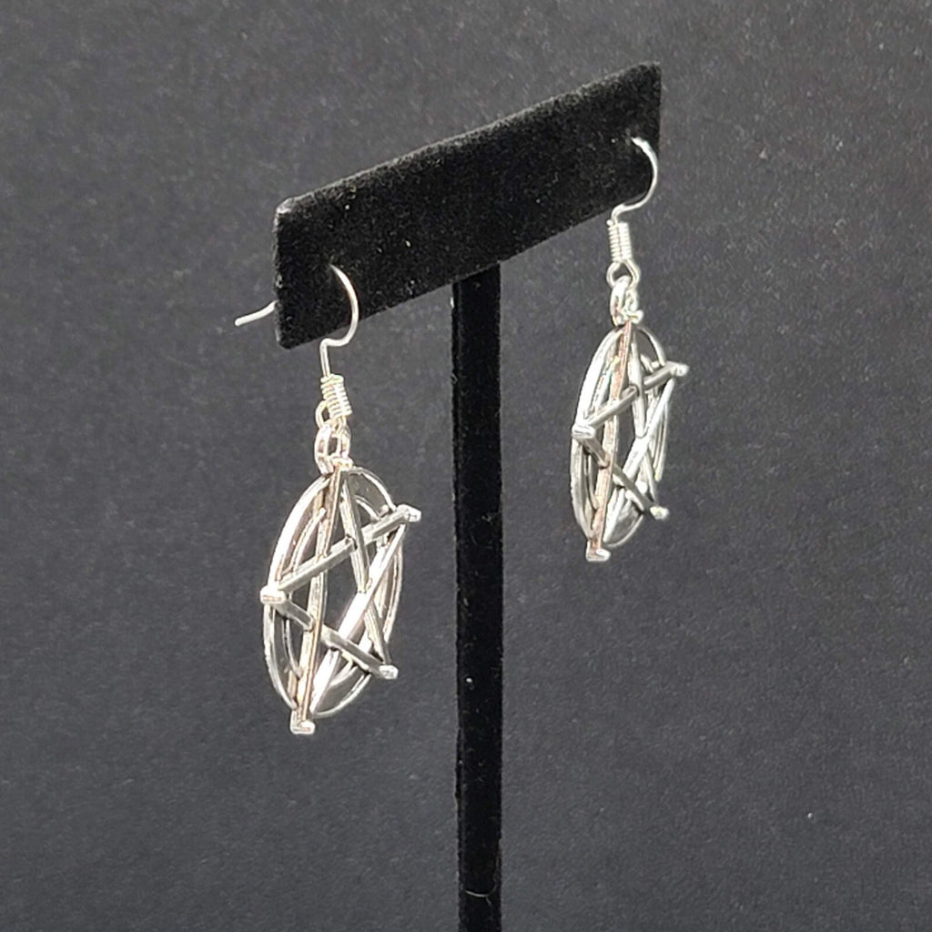 Pentacle Pierced Earrings Silver tone Witch Pentagram Dangle 1 1/8"