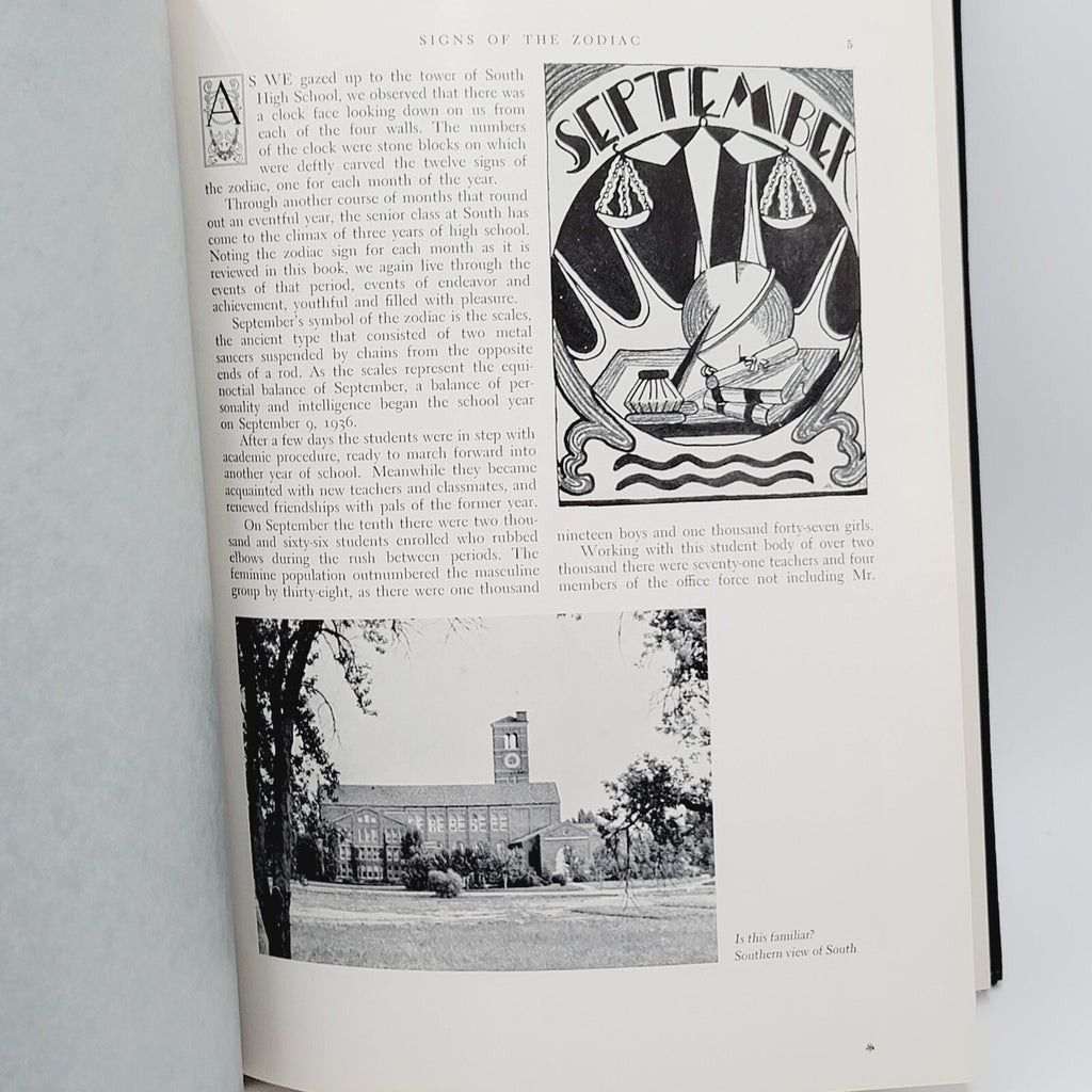VINTAGE 1937 SOUTH HIGH SCHOOL YEARBOOK SIGNS OF THE ZODIAC