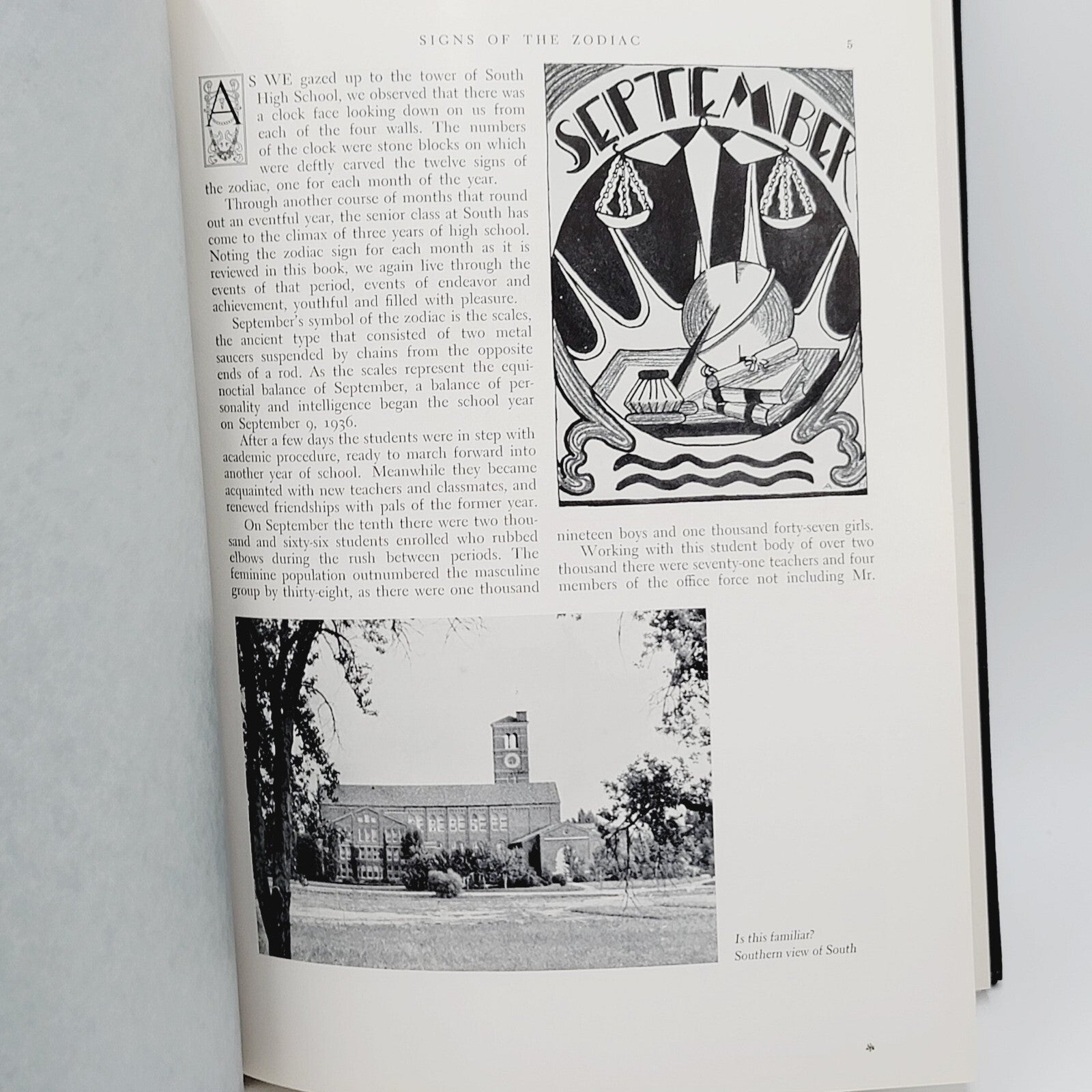 VINTAGE 1937 SOUTH HIGH SCHOOL YEARBOOK SIGNS OF THE ZODIAC