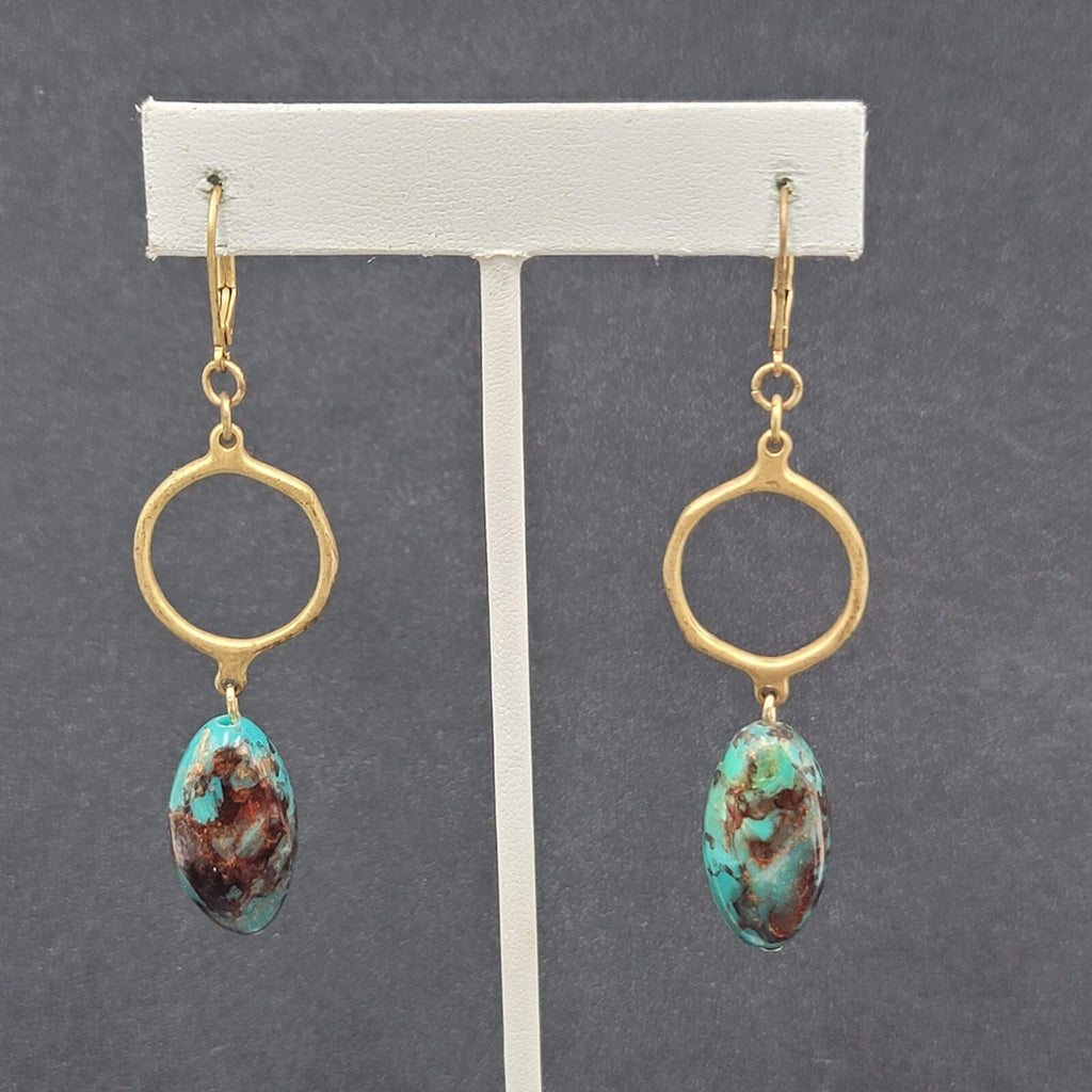 Pierced Earrings Gold tone Acrylic Faux Stone Bead Dangle 2"