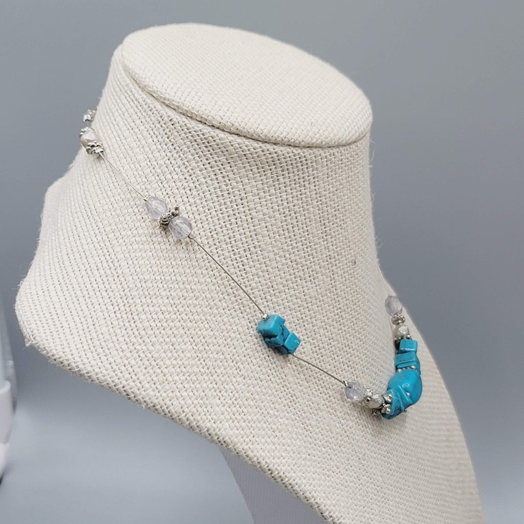 Express Floating Bead Necklace Blue Stone Silver tone 14"-16"