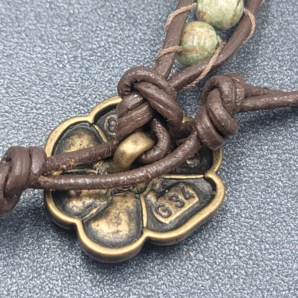 Lot of 3 Bracelets Stone Beads Flower Peace Sign Cord Bronze tone Clasp