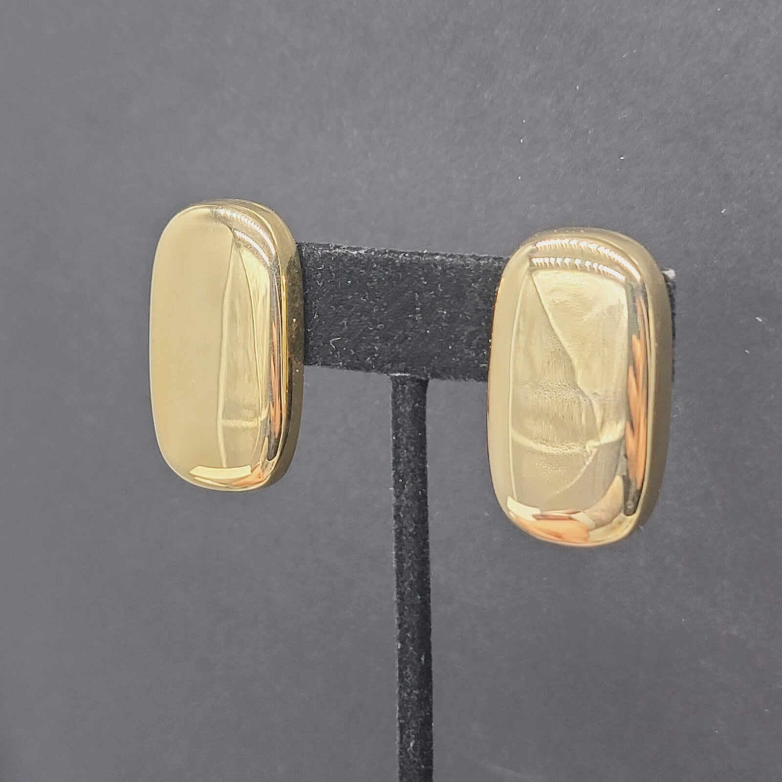 Vintage Liz Claiborne Clip on Earrings Gold Plated Rectangle Drop 1.25"