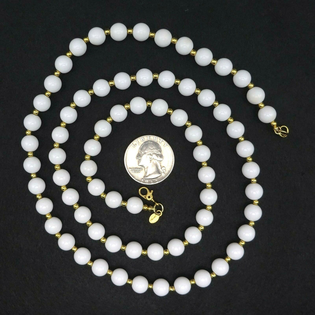 Vintage MONET White Gold tone Bead Necklace Estate Costume Jewelry 30"