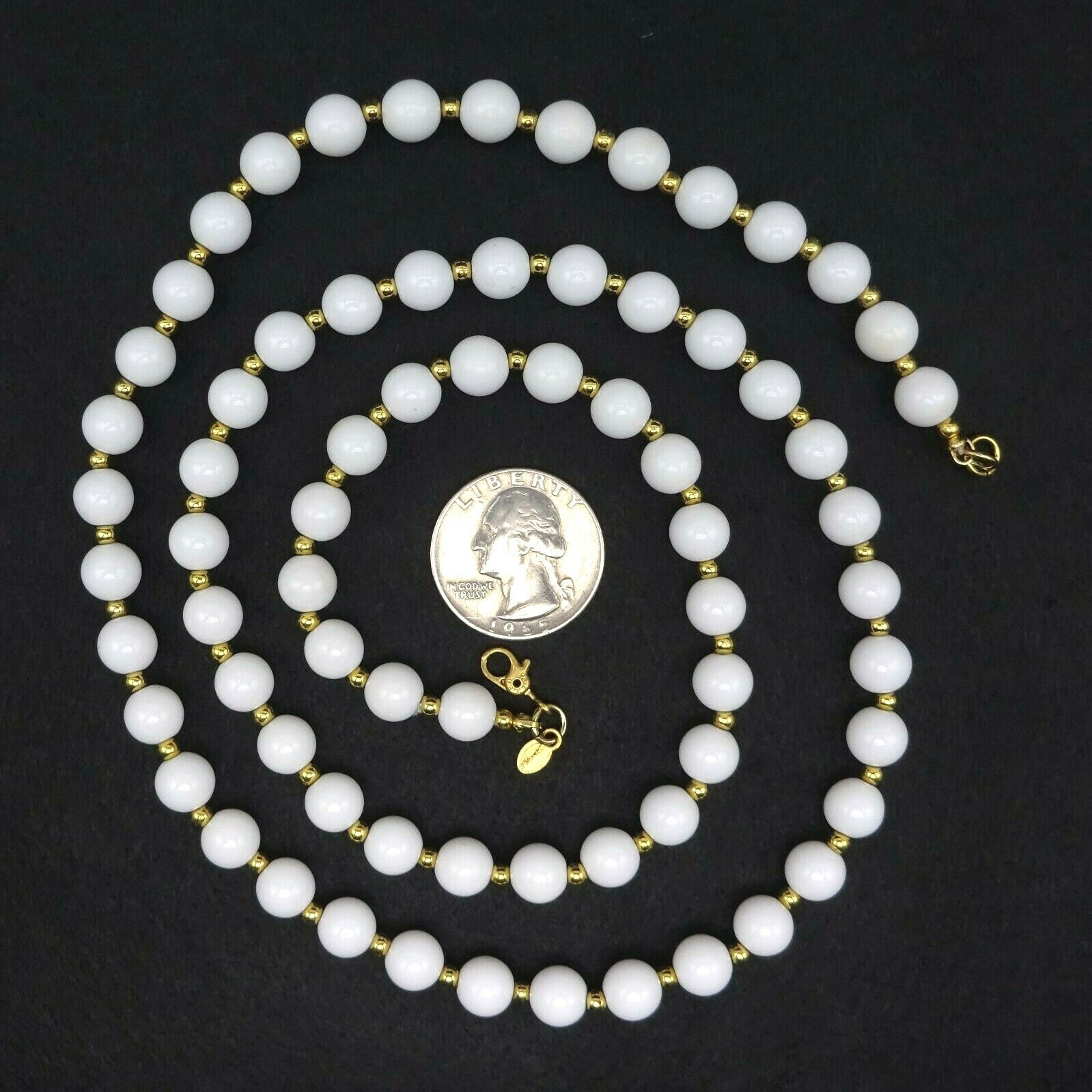 Vintage MONET White Gold tone Bead Necklace Estate Costume Jewelry 30"