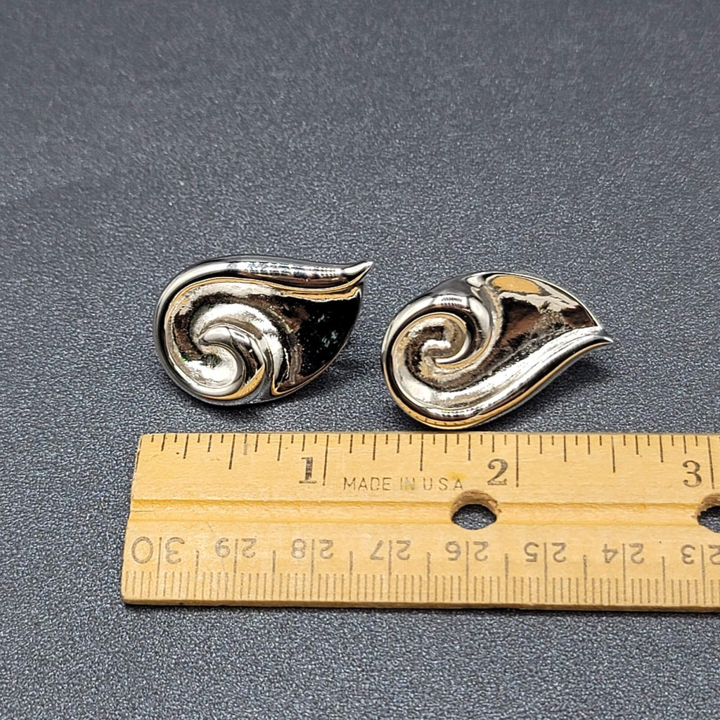 Pierced Earrings Polished Silver Plated Statement  Swirl 1.25"