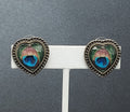 Pierced Earrings Acrylic Peacock Design Heart Studs 7/8"
