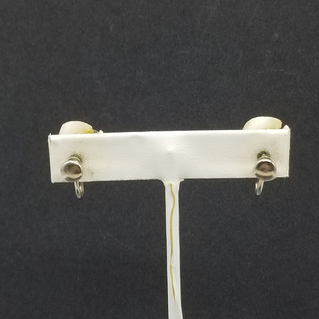 Vintage Clip On Earrings Cut Shell and Faux Pearl Screw Back Stud 3/4"