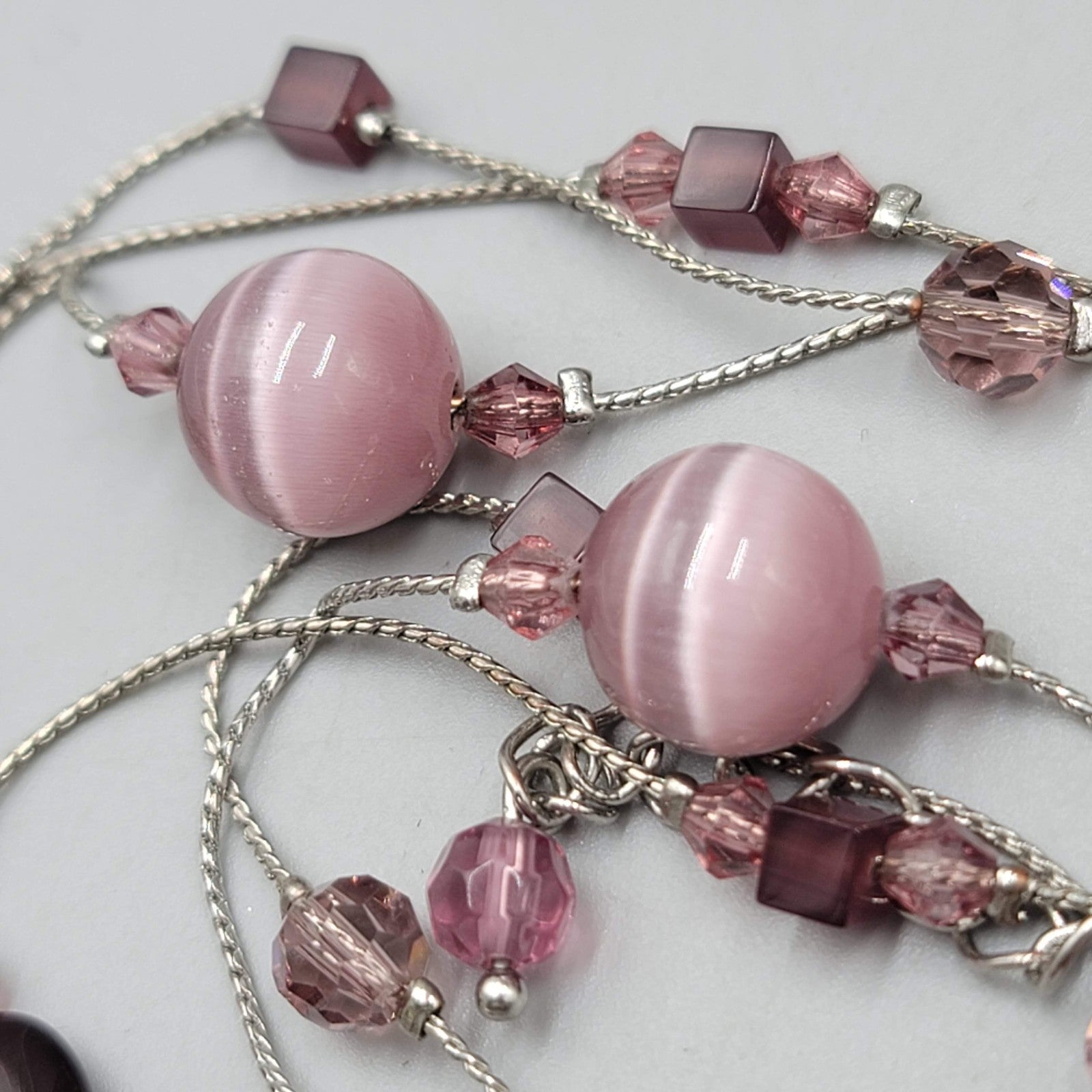 lia sophia Necklace Purple Glass Cats Eye Station Bead 16"-18"