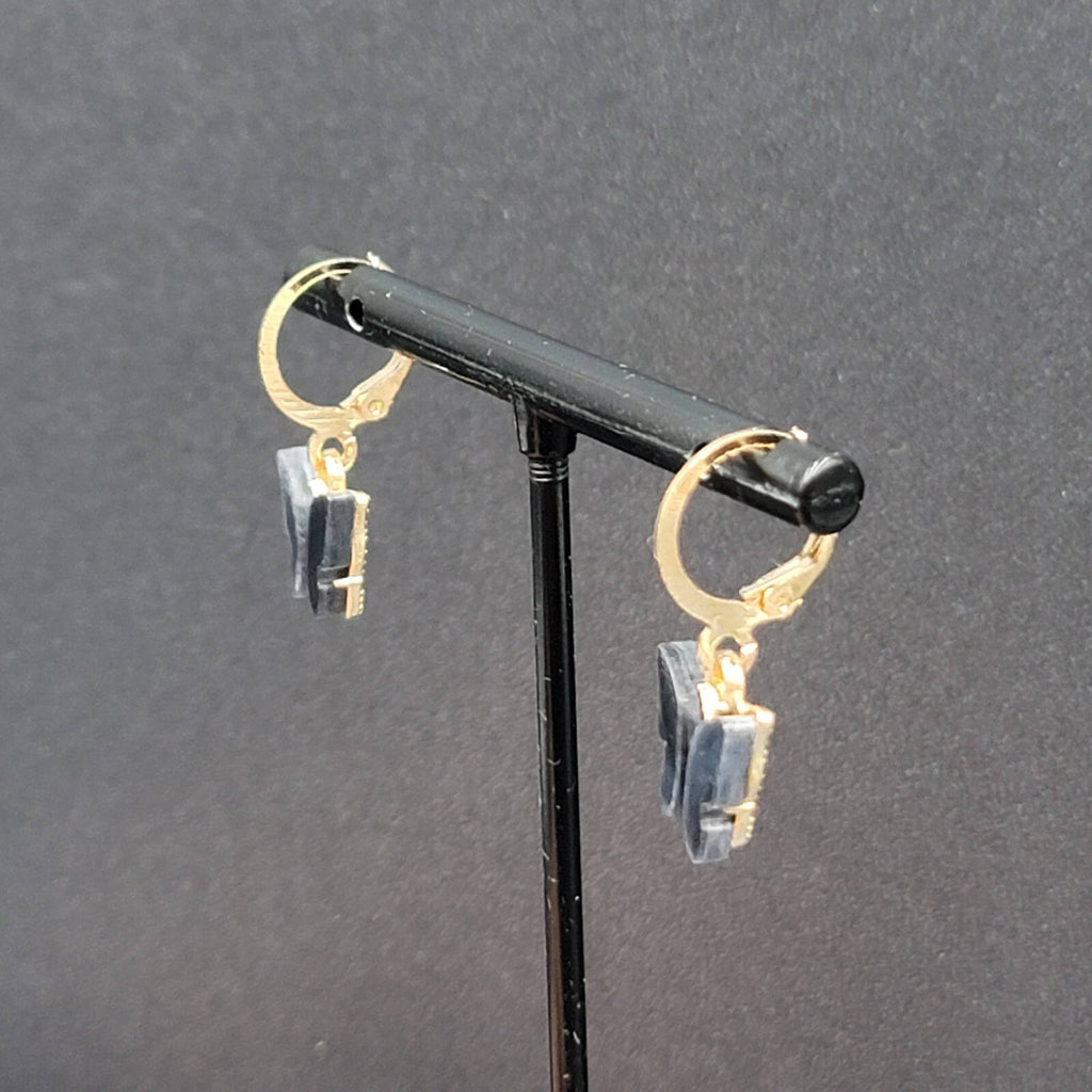 New Pierced Earrings Gold tone Gray Resin Butterfly Dangle Huggie Hoops 1/2"