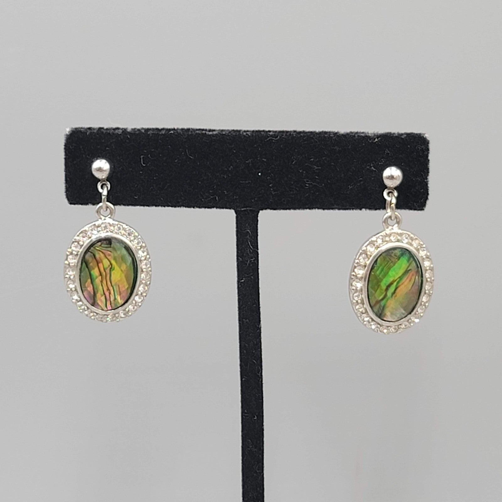 Faux Abalone Oval Pierced Earrings Silver tone Dangle  1 in