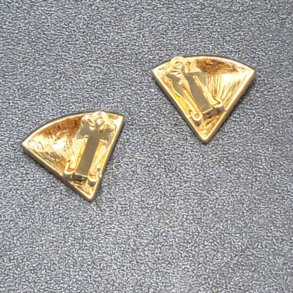 Vintage Clip on Earrings Gold Plated Red Enamel Fan Design 3/4"