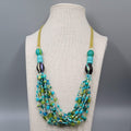 Green Blue Glass Bead Necklace Layered Statement 22"